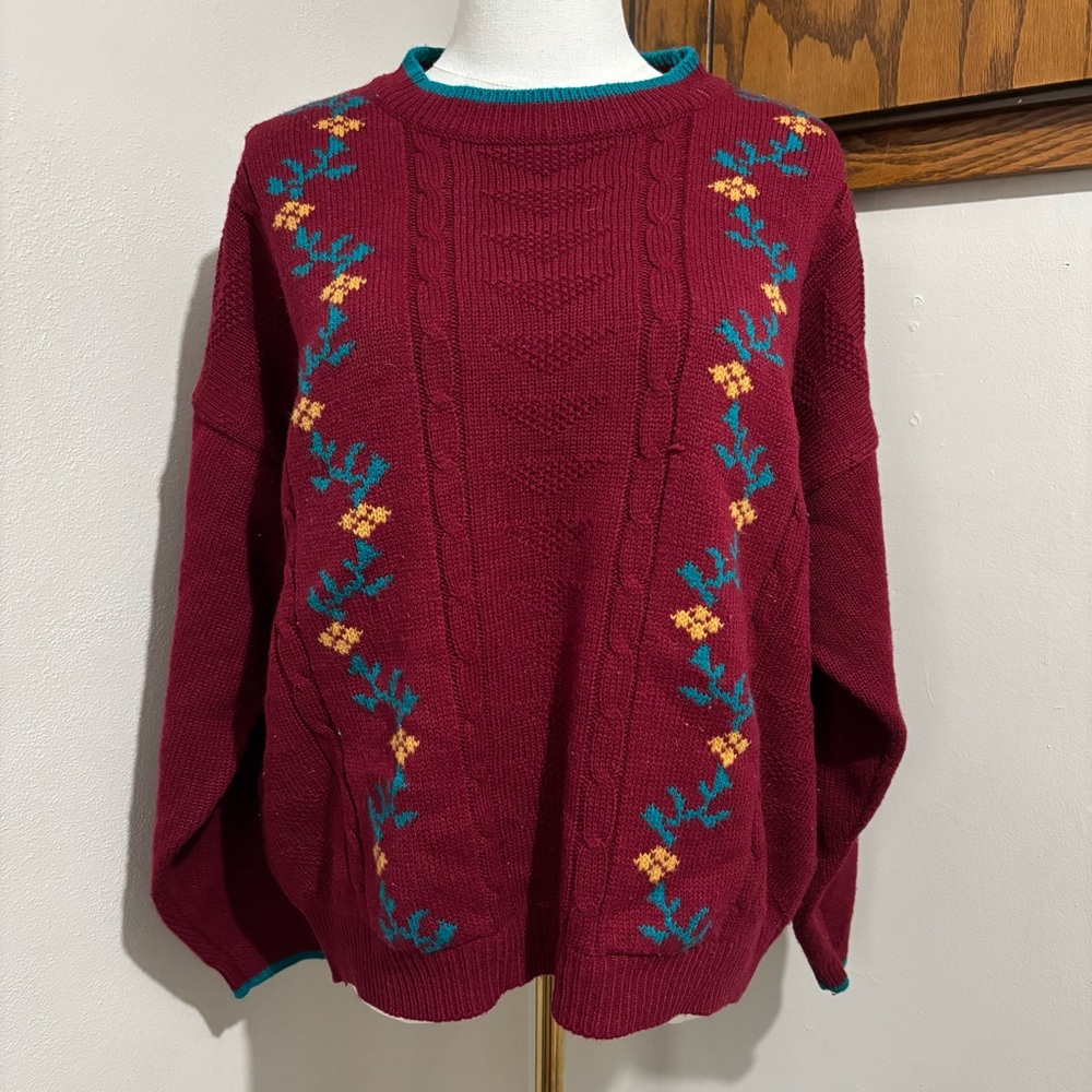 90s Vintage Cynthia J Floral Knit Sweater Size Large